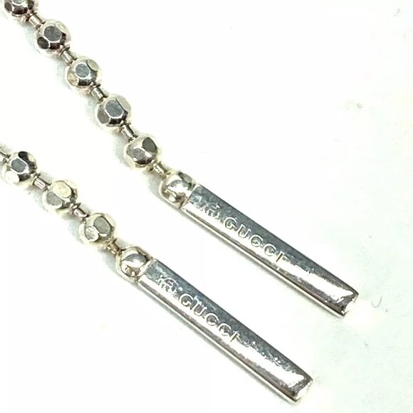 GUCCI Hook Chain Logo Bar lariat Long Swing Drop Accessories Pierce Metal Silver - Picture 3 of 7